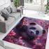 Cute little panda surrounded by pink cherry blossoms area rugs carpet