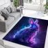 Cute neon blue and purple rabbit with glowing eyes area rugs carpet