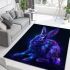 Cute neon blue and purple rabbit with glowing eyes area rugs carpet
