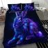 Cute neon blue and purple rabbit with glowing eyes bedding set