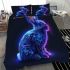 Cute neon blue rabbit with glowing tattoos bedding set