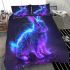 Cute neon bunny with glowing blue and purple fur bedding set