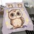 Cute owl cartoon surrounded in the style of stars and flowers bedding set