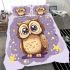 Cute owl cartoon surrounded in the style of stars and flowers bedding set