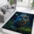 Cute owl cartoon with big blue eyes night scene with moon area rugs carpet