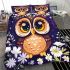 Cute owl cartoon with big eyes and yellow stars on its head bedding set