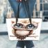 Cute owl clipart with big eyes leather tote bag