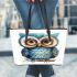 Cute owl clipart with big eyes leather tote bag