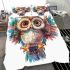 Cute owl clipart with big eyes colorful feathers bedding set