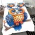 Cute owl clipart with big eyes colorful feathers bedding set