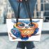 Cute owl clipart with big eyes colorful feathers leather tote bag