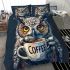 Cute owl holding a coffee cup bedding set