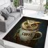 Cute owl holding a coffee cup area rugs carpet