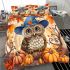 Cute owl in blue hat sitting on the log surrounded bedding set