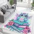 Cute owl sitting on books in pink and blue colors with flowers area rugs carpet