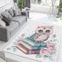 Cute owl sitting on books in the style of pastel colors area rugs carpet