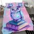 Cute owl sitting on books pink and blue color palette bedding set
