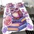 Cute owl sitting on books surrounded by pink roses bedding set