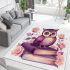 Cute owl sitting on books surrounded by pink roses area rugs carpet