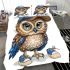 Cute owl wearing a blue cap and shoes bedding set