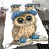 Cute owl wearing a blue cap and shoes bedding set