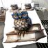 Cute owl wearing blue glasses sitting on books bedding set