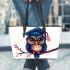 Cute owl wearing glasses leather tote bag