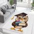 Cute owl wearing glasses and a graduation hat area rugs carpet