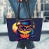 Cute owl wearing glasses and a graduation hat leather tote bag