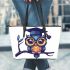 Cute owl wearing glasses and a graduation hat leather tote bag