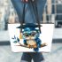 Cute owl wearing glasses leather tote bag