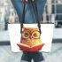 Cute owl wearing glasses reading books leather tote bag