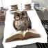 Cute owl wearing glasses reading books bedding set