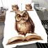 Cute owl wearing glasses reading books bedding set