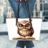 Cute owl wearing glasses reading books leather tote bag