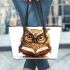 Cute owl wearing glasses reading books leather tote bag