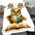 Cute owl wearing glasses reading books bedding set