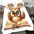 Cute owl wearing glasses reading books bedding set