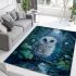 Cute owl with big blue eyes perched area rugs carpet