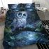 Cute owl with big blue eyes perched bedding set