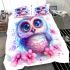 Cute owl with big eyes and a pink and blue gradient color scheme bedding set