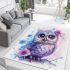 Cute owl with big eyes and a pink and blue gradient color scheme area rugs carpet