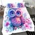 Cute owl with big eyes and a pink and blue gradient color scheme bedding set