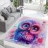 Cute owl with big eyes and a pink and blue gradient color scheme area rugs carpet