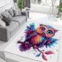 Cute owl with big eyes colorful feathers and beautiful wings perched area rugs carpet