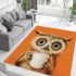 Cute owl with big eyes holding a white coffee cup area rugs carpet