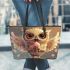 Cute owl with big eyes holding an ice cream leather tote bag