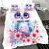 Cute owl with big eyes pink and blue gradient colors bedding set