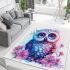 Cute owl with big eyes pink and blue gradient colors area rugs carpet