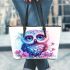 Cute owl with big eyes pink and blue gradient colors leather tote bag